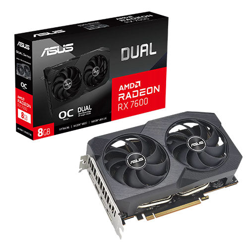 Asus DUAL RX7600 Graphics Card, V2 OC, PCIe4, 8GB DDR6, HDMI, 3xDP, 2715MHz Clock, Overclocked